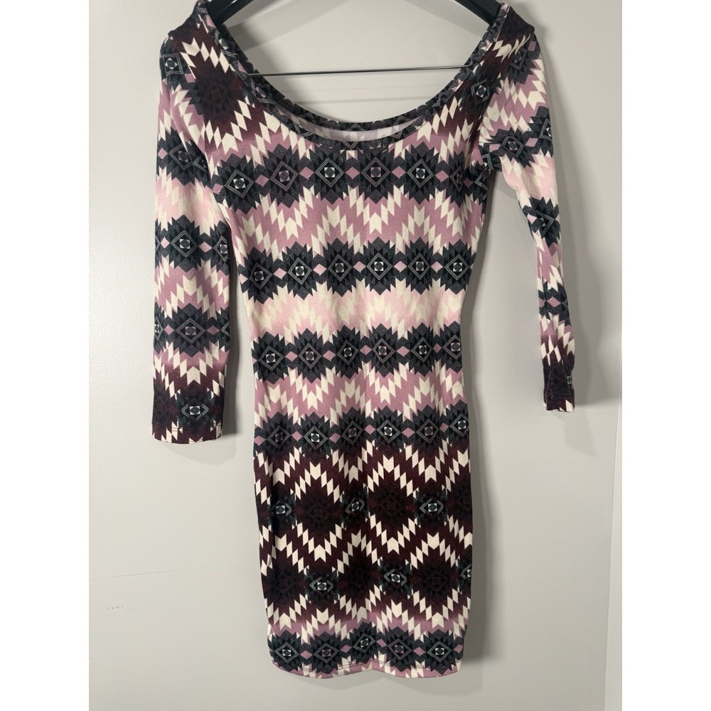 Y2k Geometric Southwestern Bodycon Mini Dress clubwear Or Festival Scoop neck